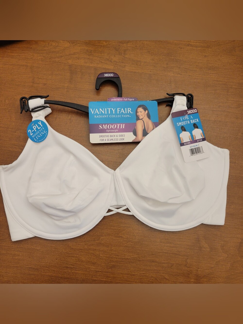 Vanity Fair Smooth Underwire Full figure Bra, Star White, Size 38DDD, NEW